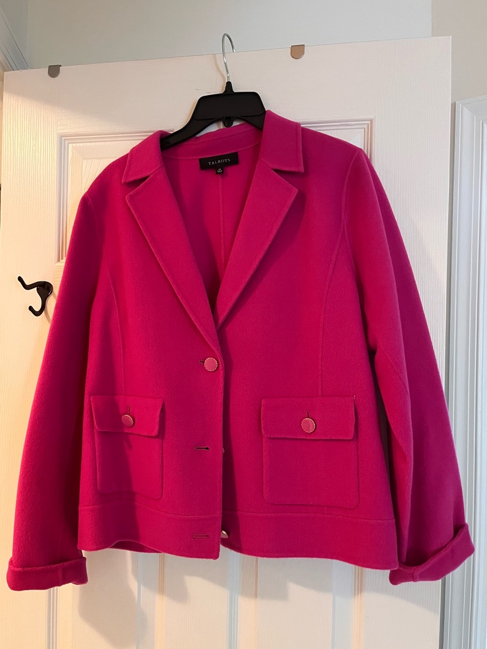 Talbots Bright Pink Wool-Blend Notch Collar Boxy Blazer
